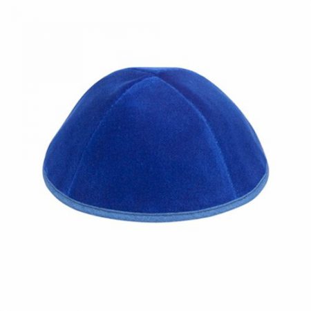 Royal blue velvet Kippah 4 parts with a trim In high shape