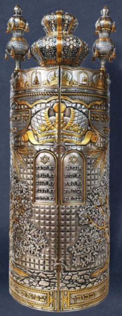 Torah scroll case Etz chaim Oxidized silver