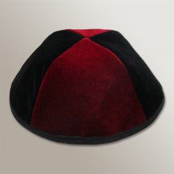 Velvet kippah Bordeaux wine and black