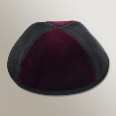 Velvet kippah grey and Bordeaux