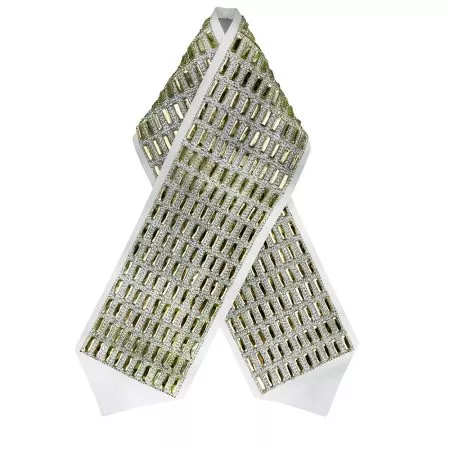 Atarah for Tallit with golden rectangle crystal on natural wool - Image 2