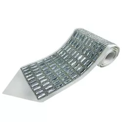 Atarah for Tallit with transparent rectangular Crystal on natural wool