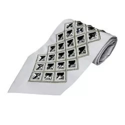 Atarah for Tallit with embroidery and square Swarovski stones diagonally on white satin