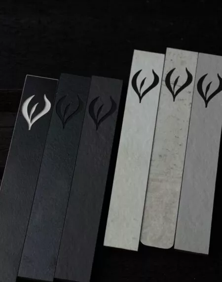 made of modern concrete-like wood, the letter "Shin" designed